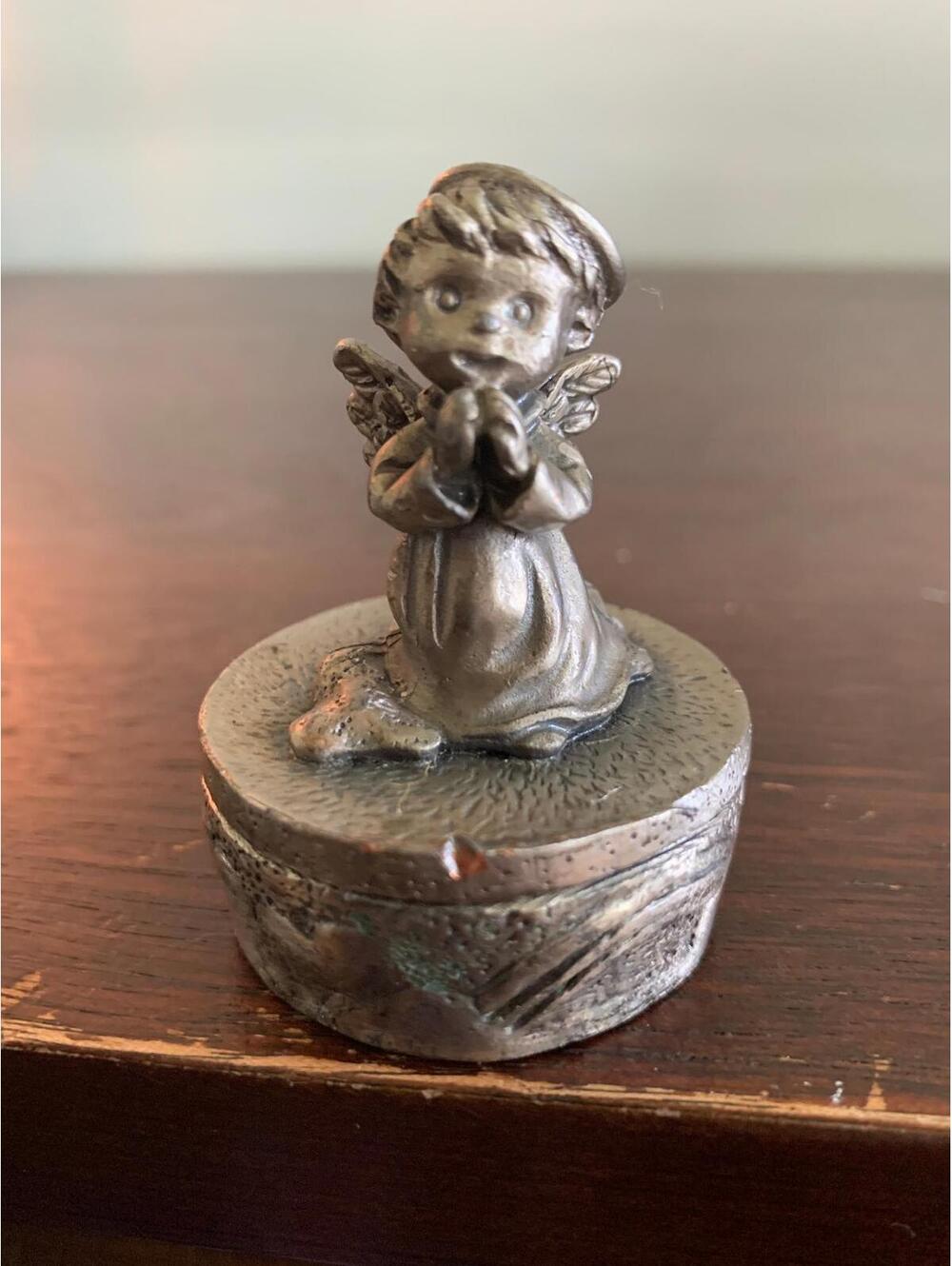 Vintage Pewter Little Angel Trinket Box